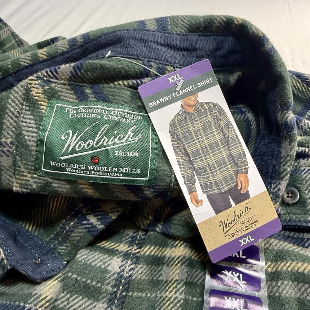 Woolrich Shirt Men XXL Green Plaid Brawny Flannel Long Sleeves Thick Shacket NWT - Picture 6 of 9